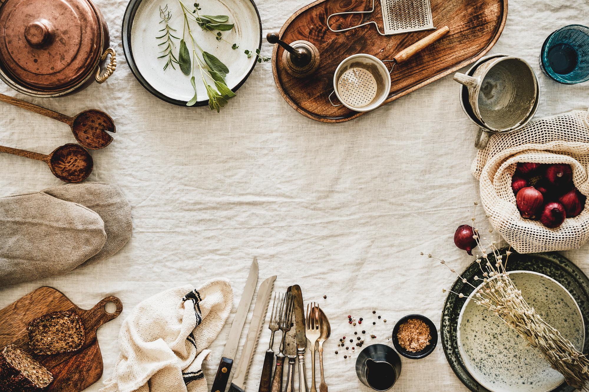 Cozy kitchen workspace with ingredients and tools